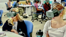 Medical students wearing Jolly Good VR headset